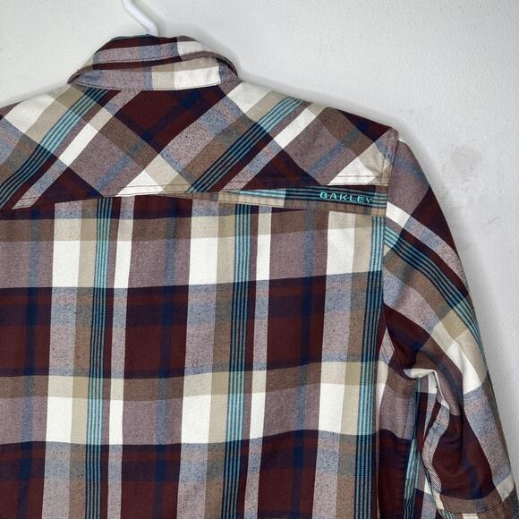 Oakley Flannel Shirt Mens Medium Plaid Long Sleeve Button Up Autumn Shacket Fall - Picture 7 of 9